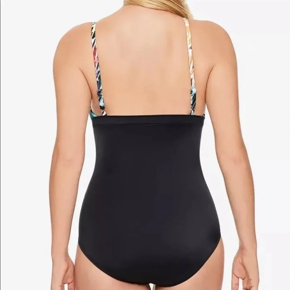 Swim Solutions Black Multi High-Neck One-Piece Swimsuit - Picture 2 of 11